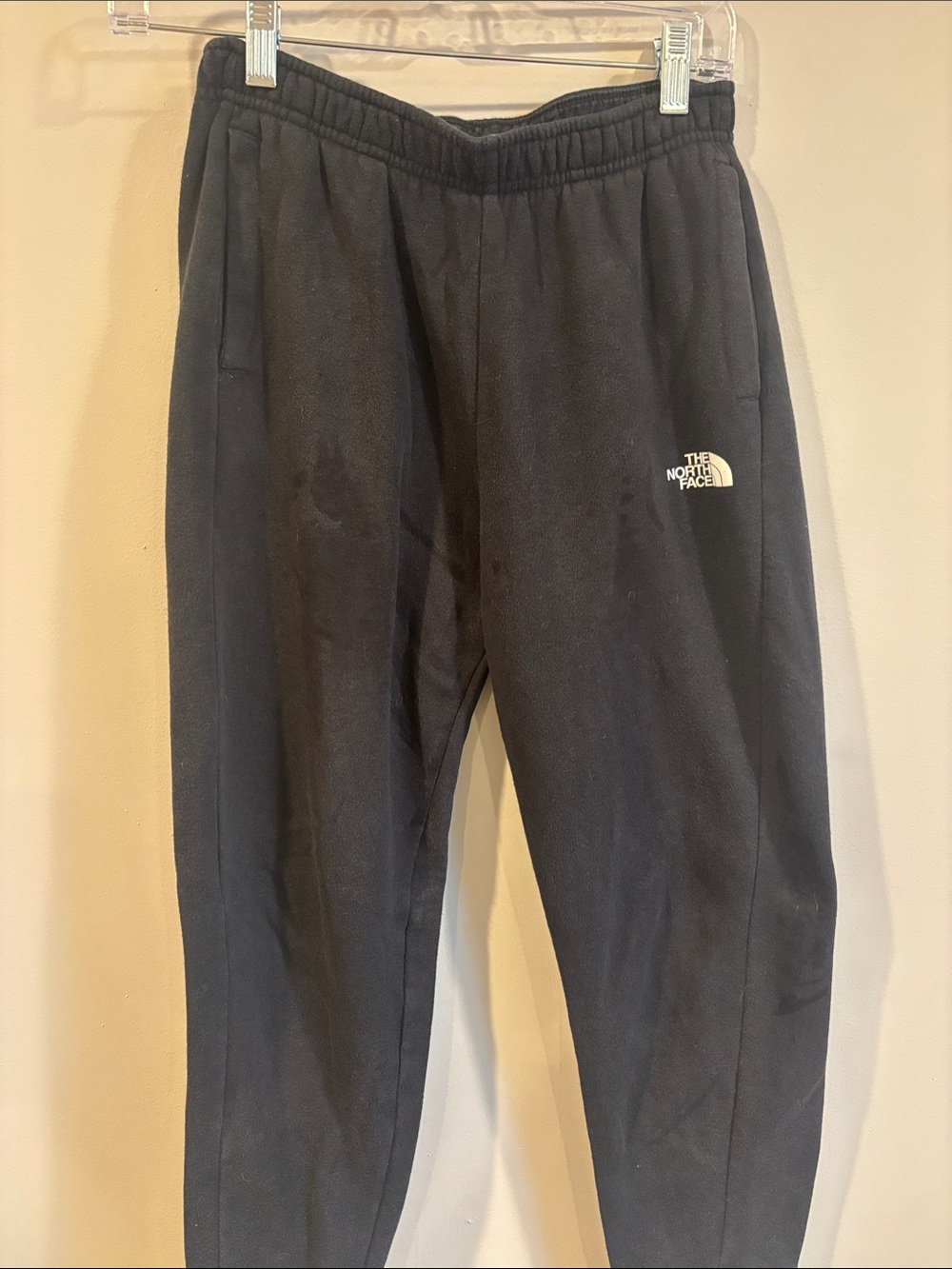The North Face Black Fleece Joggers with White Logo, kids large